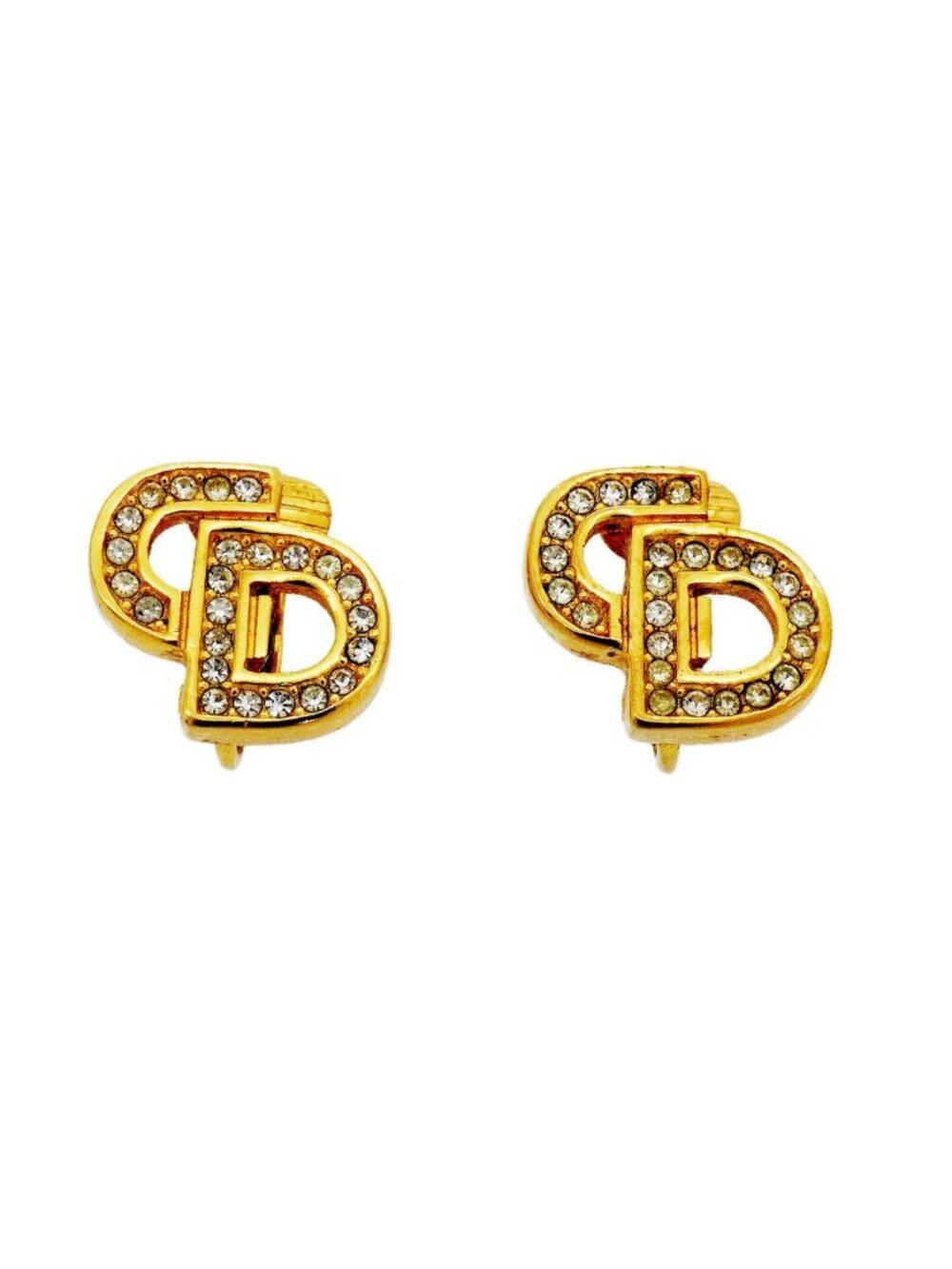 Dior Earrings CD Logo Gold Plated Rhinestone